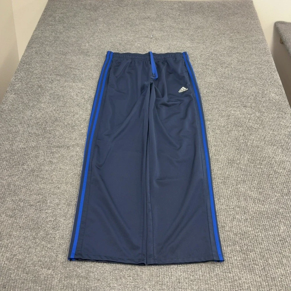 Adidas Track Pants Mens L Navy Blue Polyester Three Stripe Athletic Sportswear